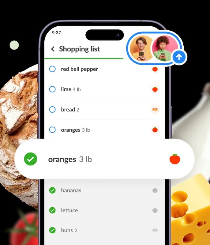 Listonic app interface shown on a phone screen.